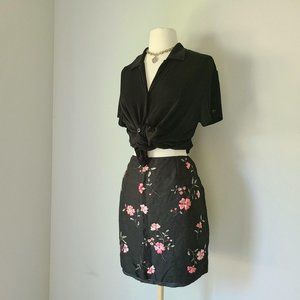 Vintage Black Linen Embroidered Mini Skirt